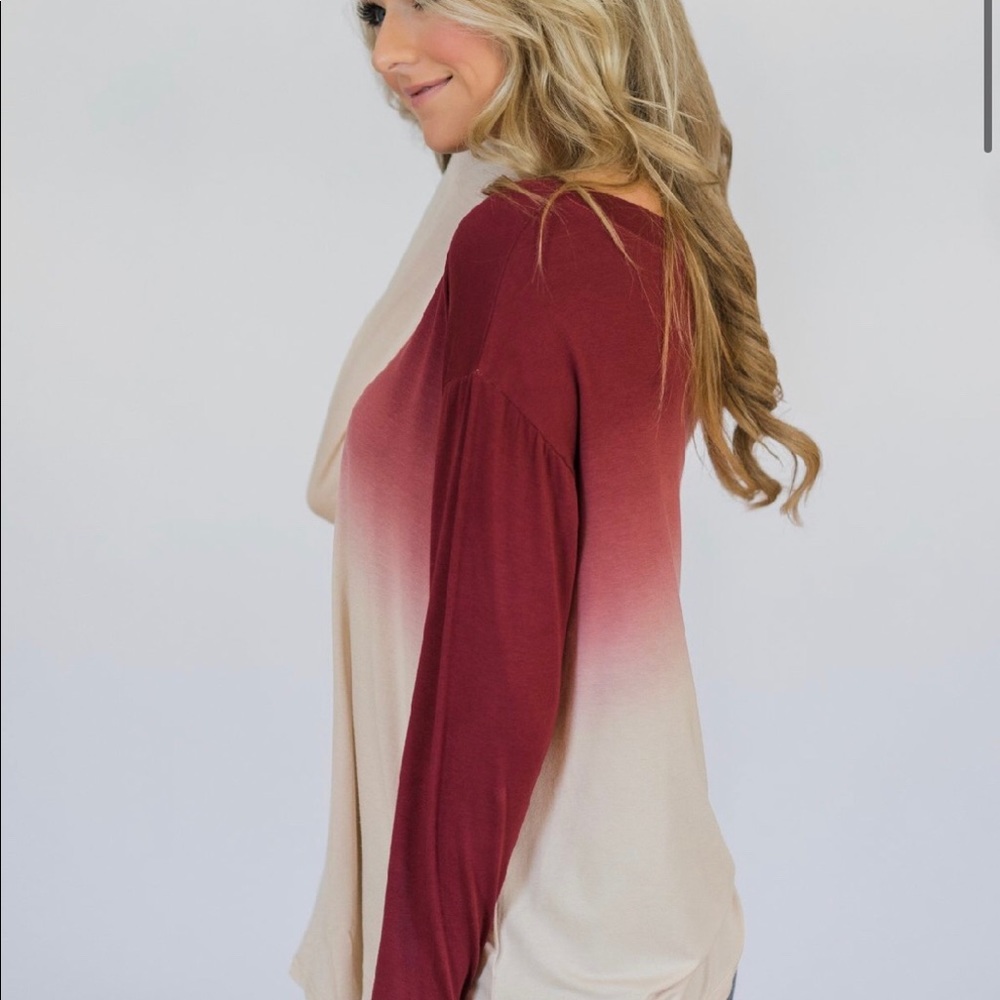 Red gradient long sleeve casual top